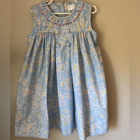 Eliza James Kids Blue Floral Sleeveless Dress with Ruffle Collar - Size 6 - Picture 1 of 7